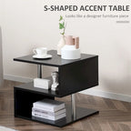 Table d'appoint, table basse en forme de S avec étagère de rangement