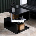Table d'appoint, table basse en forme de S avec étagère de rangement