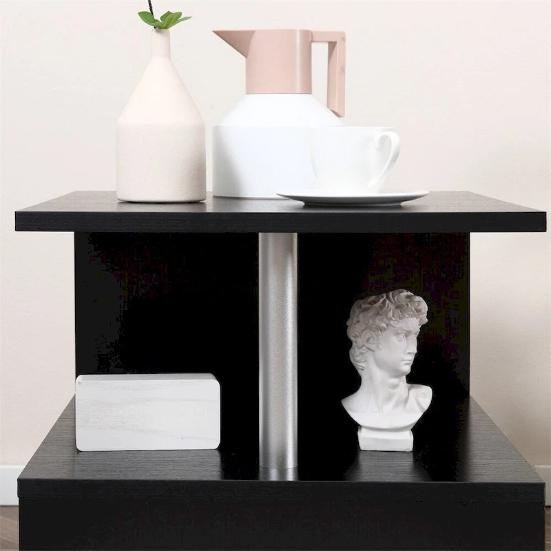 Table d'appoint, table basse en forme de S avec étagère de rangement