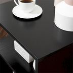 Table d'appoint, table basse en forme de S avec étagère de rangement