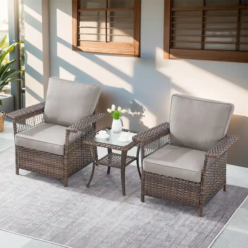 Ensemble de 3 chaises de patio Gymojoy avec table basse - Marron