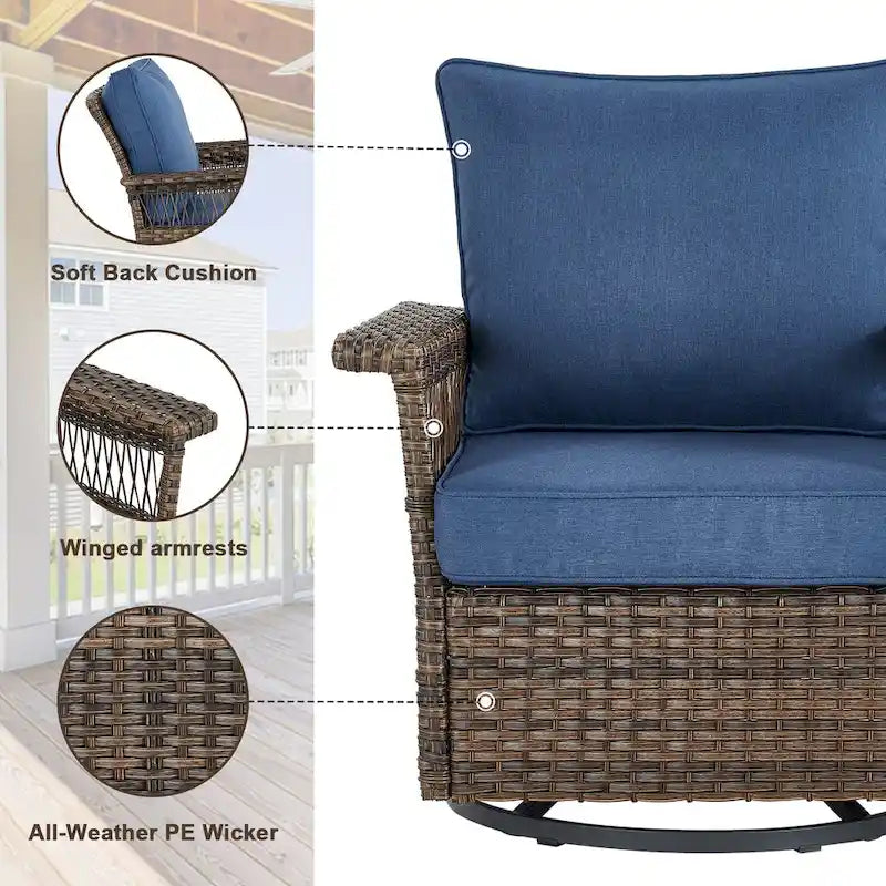 Ensemble de 3 chaises de patio Gymojoy avec table basse - Marron