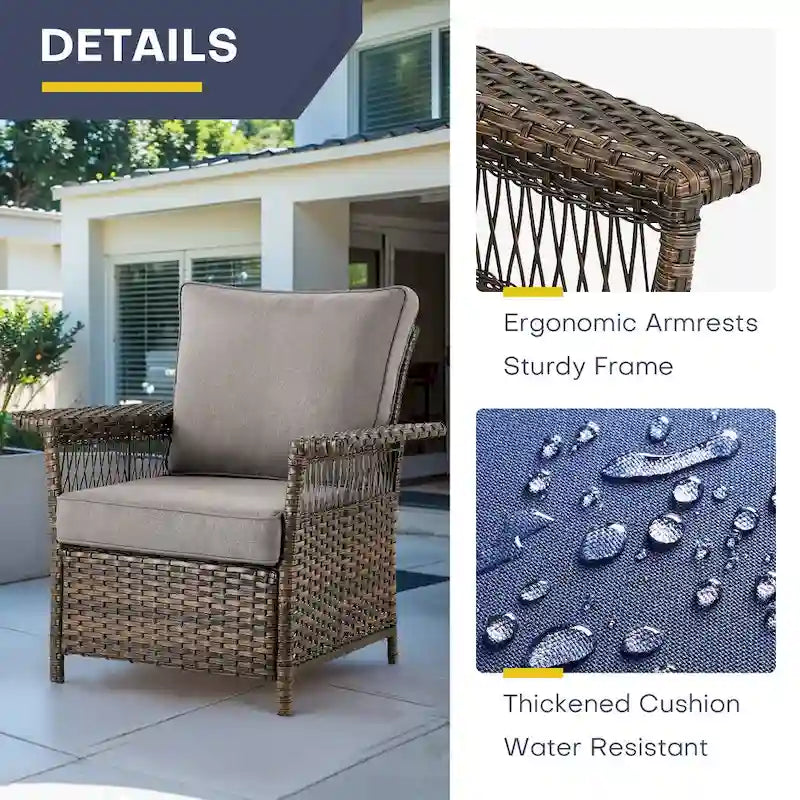Ensemble de 3 chaises de patio Gymojoy avec table basse - Marron