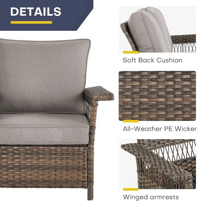 Ensemble de 3 chaises de patio Gymojoy avec table basse - Marron