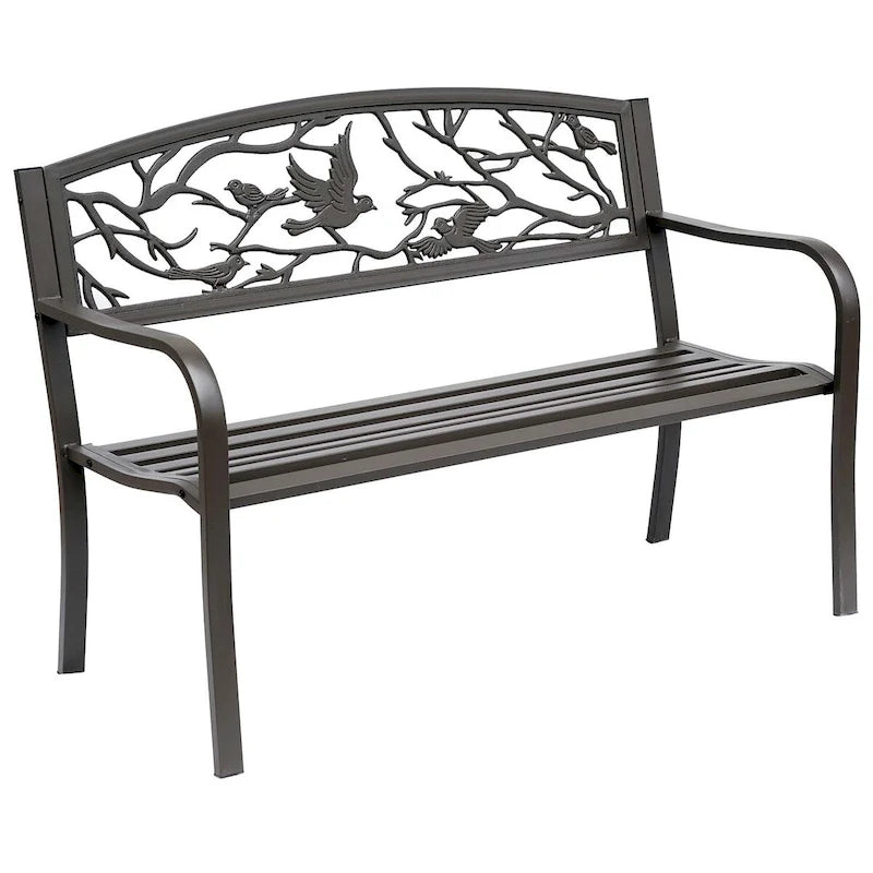 Banc de jardin Outsunny 50, banc de terrasse extérieur à motif animalier, banc en acier moulé