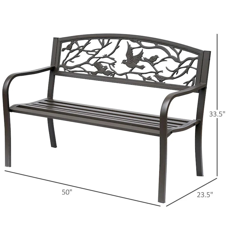 Banc de jardin Outsunny 50, banc de terrasse extérieur à motif animalier, banc en acier moulé