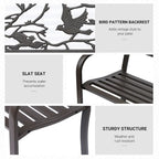 Banc de jardin Outsunny 50, banc de terrasse extérieur à motif animalier, banc en acier moulé