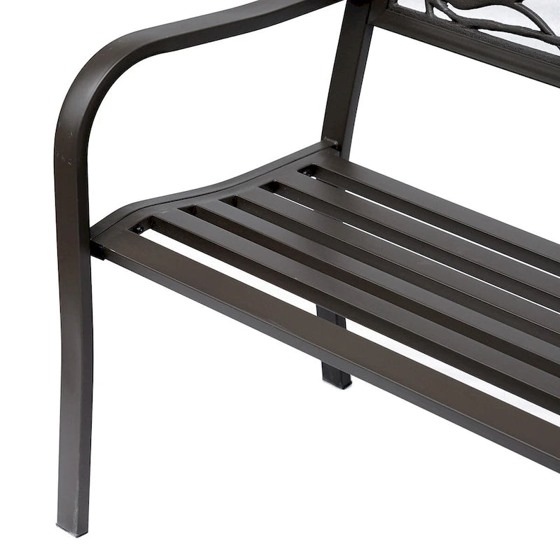 Banc de jardin Outsunny 50, banc de terrasse extérieur à motif animalier, banc en acier moulé