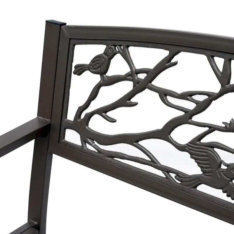 Banc de jardin Outsunny 50, banc de terrasse extérieur à motif animalier, banc en acier moulé