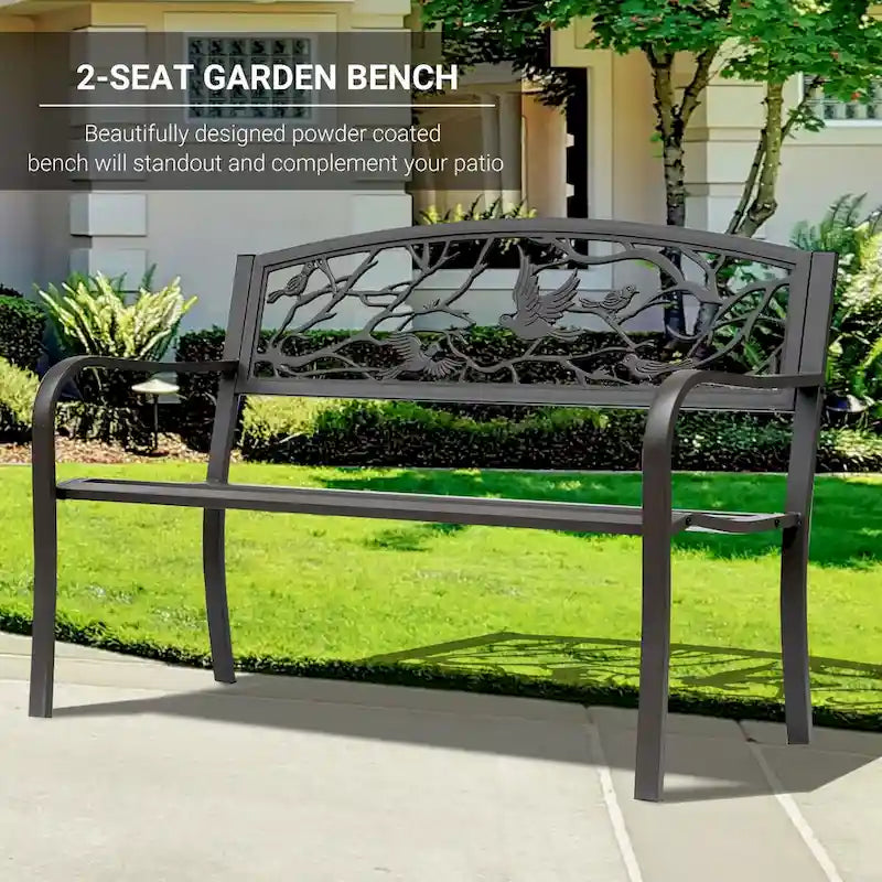 Banc de jardin Outsunny 50, banc de terrasse extérieur à motif animalier, banc en acier moulé