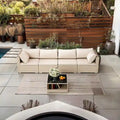 Ensemble de mobilier de patio 5 pièces, canapé d'angle bohème résistant aux intempéries avec coussins épais gris imperméables