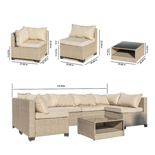 Ensemble de mobilier de patio 5 pièces, canapé d'angle bohème résistant aux intempéries avec coussins épais gris imperméables