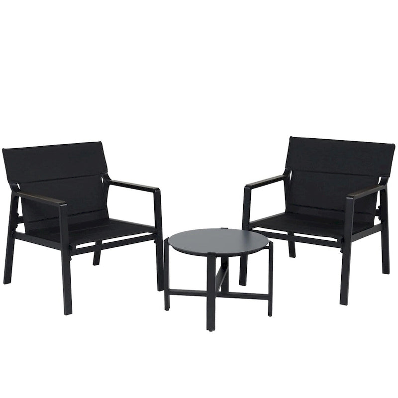 Fauteuils en toile, ensemble de conversation avec table d'appoint, structure en aluminium (ensemble de 3)