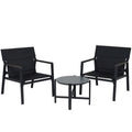 Fauteuils en toile, ensemble de conversation avec table d'appoint, structure en aluminium (ensemble de 3)