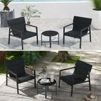 Fauteuils en toile, ensemble de conversation avec table d'appoint, structure en aluminium (ensemble de 3)