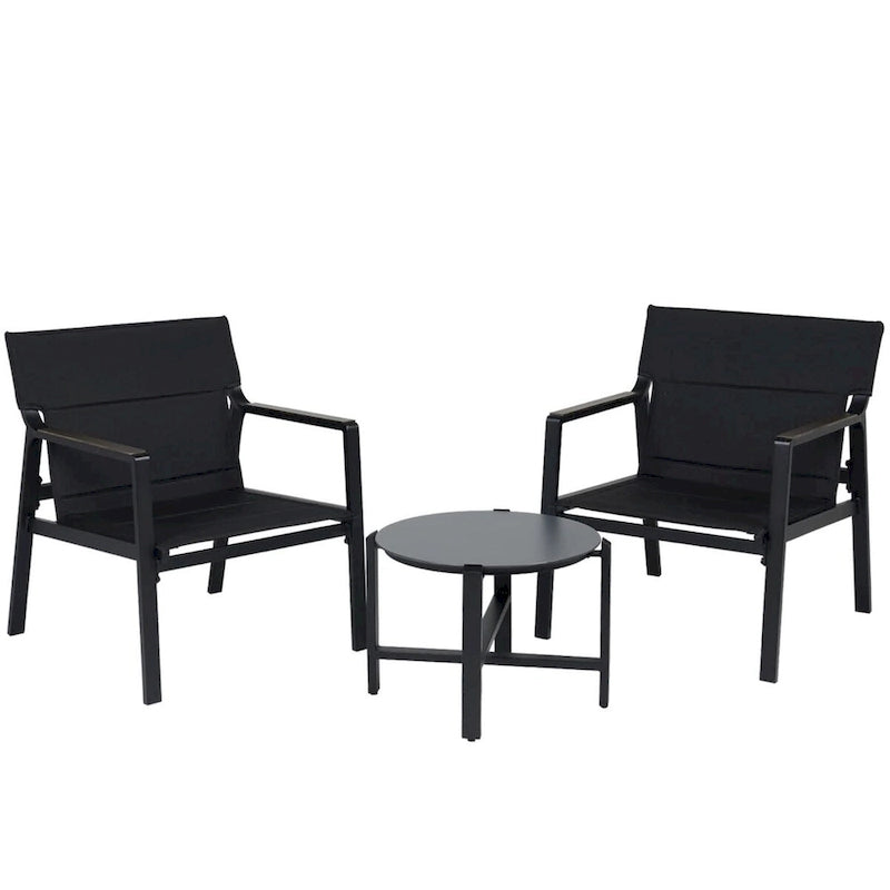 Fauteuils en toile, ensemble de conversation avec table d'appoint, structure en aluminium (ensemble de 3)