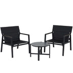Fauteuils en toile, ensemble de conversation avec table d'appoint, structure en aluminium (ensemble de 3)