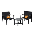 Fauteuils en toile, ensemble de conversation avec table d'appoint, structure en aluminium (ensemble de 3)