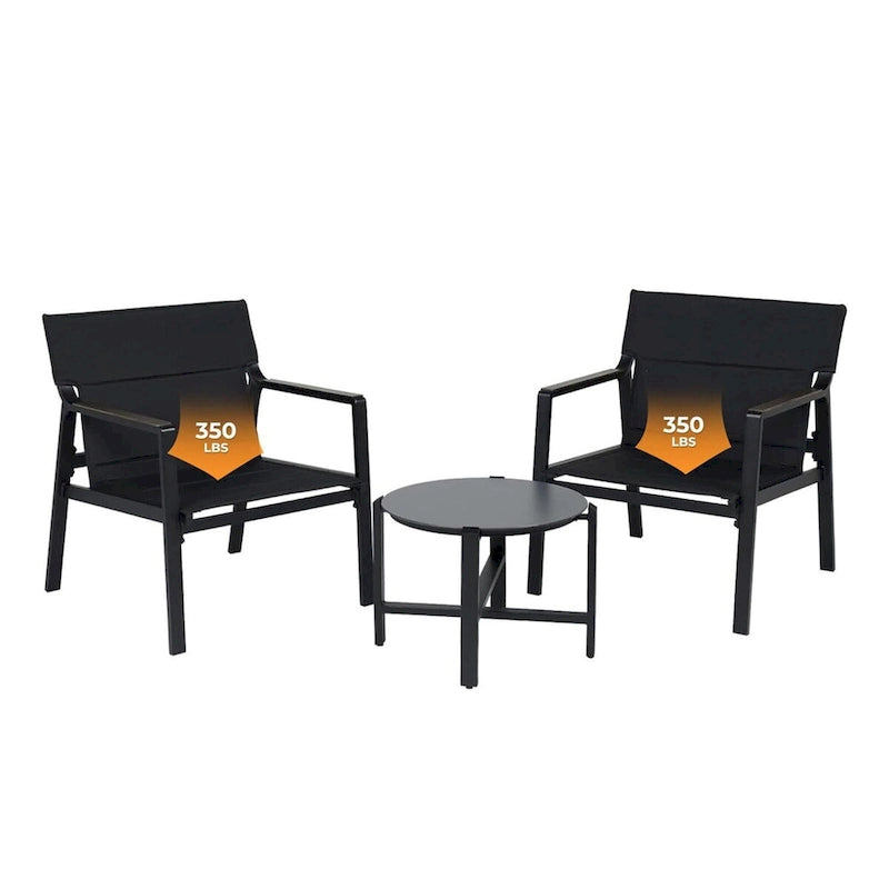 Fauteuils en toile, ensemble de conversation avec table d'appoint, structure en aluminium (ensemble de 3)