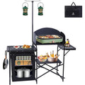 Station de cuisine de camping, table de camping, table de pique-nique, table de cuisson pliante avec barbecue, support d'éclairage amélioré et station de cuisson avec pare-brise