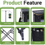 Station de cuisine de camping, table de camping, table de pique-nique, table de cuisson pliante avec barbecue, support d'éclairage amélioré et station de cuisson avec pare-brise