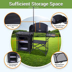 Station de cuisine de camping, table de camping, table de pique-nique, table de cuisson pliante avec barbecue, support d'éclairage amélioré et station de cuisson avec pare-brise