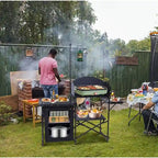 Station de cuisine de camping, table de camping, table de pique-nique, table de cuisson pliante avec barbecue, support d'éclairage amélioré et station de cuisson avec pare-brise