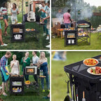Station de cuisine de camping, table de camping, table de pique-nique, table de cuisson pliante avec barbecue, support d'éclairage amélioré et station de cuisson avec pare-brise