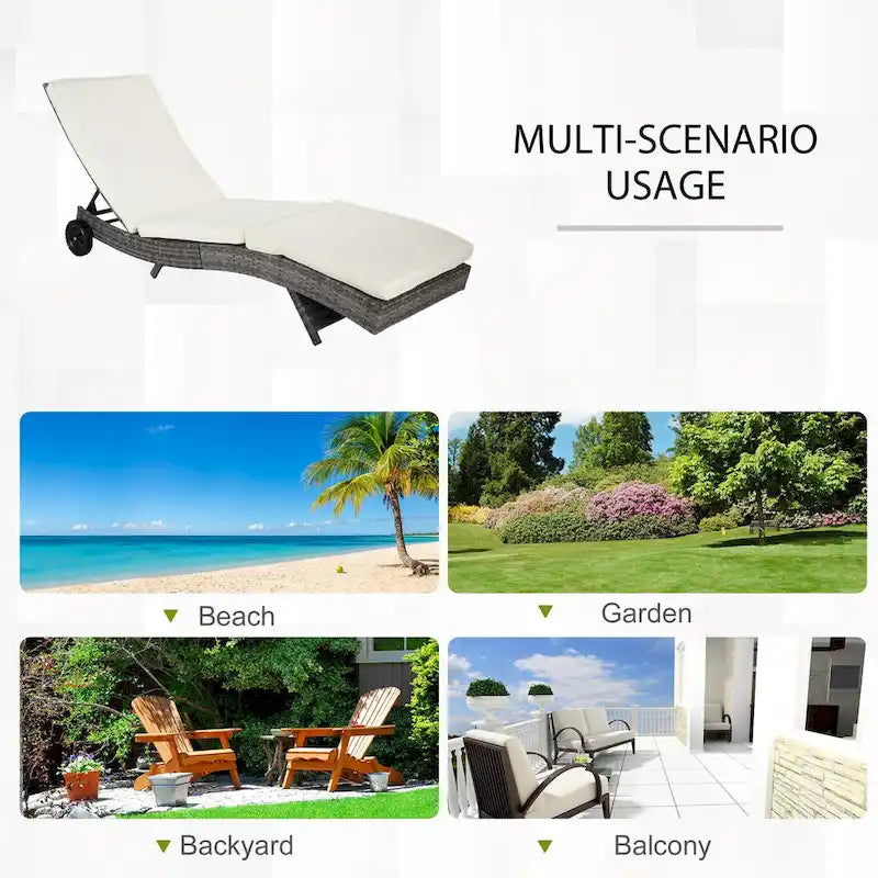 Chaise longue de piscine extérieure en osier avec dossier réglable sur 5 niveaux