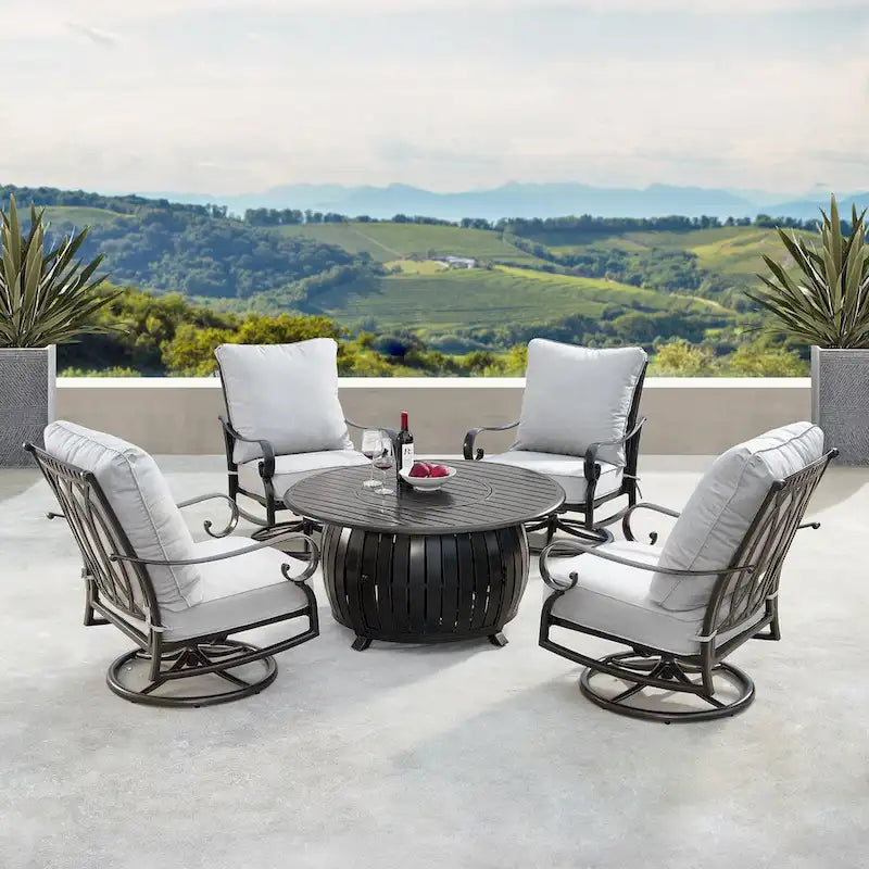 Aluminum 44in Fire Table Set with Four Swivel Rockers & Accessories