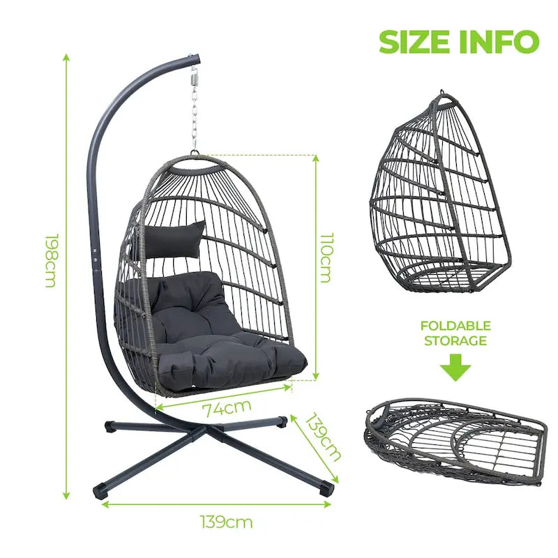Fauteuil suspendu œuf d'extérieur avec support, balancelle œuf en osier pour patio, balancelle d'intérieur, hamac œuf d'extérieur