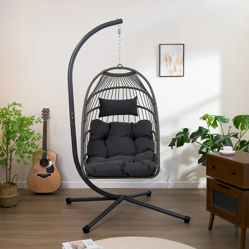 Fauteuil suspendu œuf d'extérieur avec support, balancelle œuf en osier pour patio, balancelle d'intérieur, hamac œuf d'extérieur