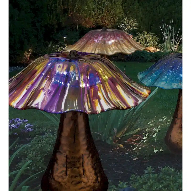 Piquet solaire en forme de champignon - Violet/Jaune - 11 x 11 x 13,75