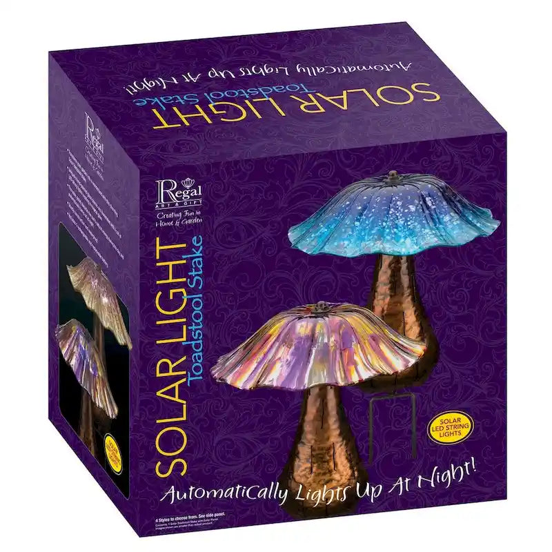 Piquet solaire en forme de champignon - Violet/Jaune - 11 x 11 x 13,75