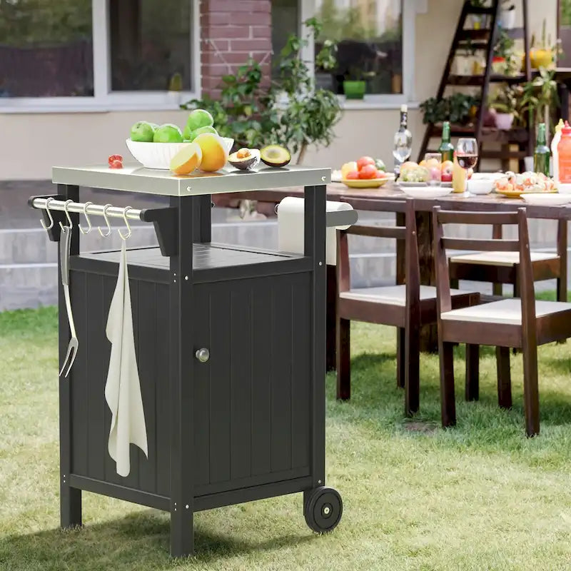 Chariot de barbecue extérieur avec comptoir et rangement en acier inoxydable