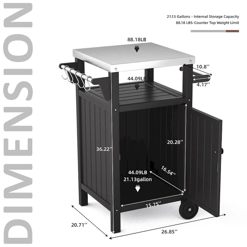 Chariot de barbecue extérieur avec comptoir et rangement en acier inoxydable