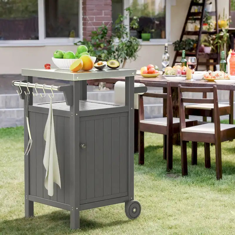 Chariot de barbecue extérieur avec comptoir et rangement en acier inoxydable