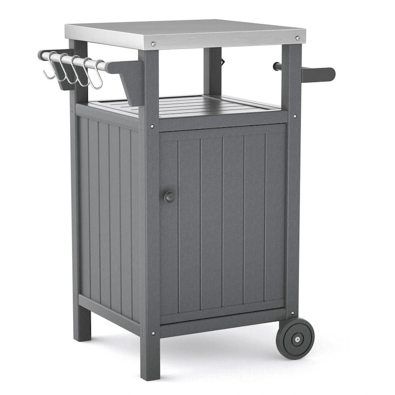 Chariot de barbecue extérieur avec comptoir et rangement en acier inoxydable