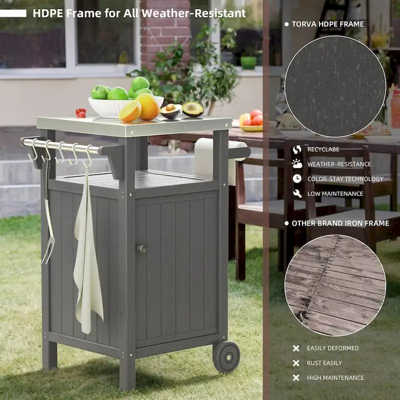 Chariot de barbecue extérieur avec comptoir et rangement en acier inoxydable