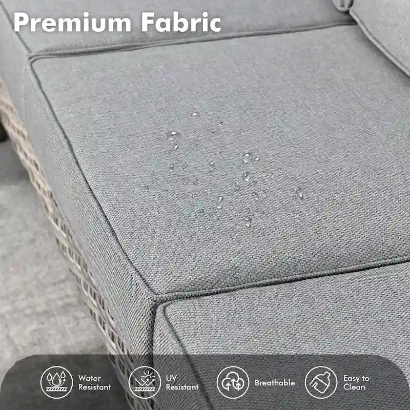 Ensemble de 7 chaises pivotantes incurvées en osier d'extérieur OVIOS avec table de feu