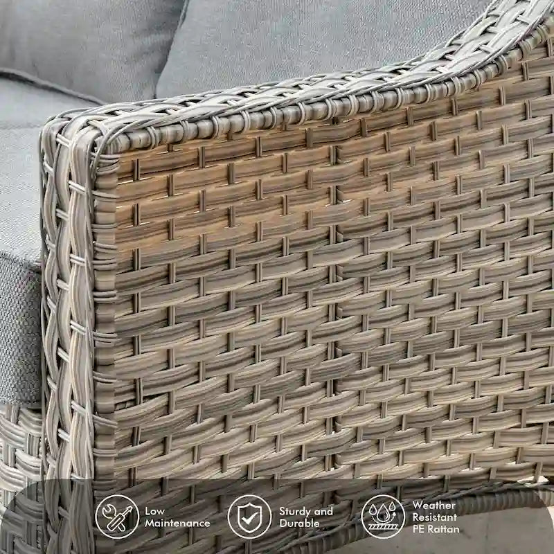 Ensemble de 7 chaises pivotantes incurvées en osier d'extérieur OVIOS avec table de feu