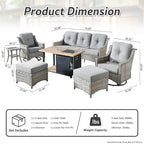 Ensemble de 7 chaises pivotantes incurvées en osier d'extérieur OVIOS avec table de feu