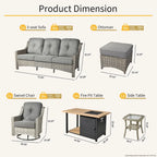 Ensemble de 7 chaises pivotantes incurvées en osier d'extérieur OVIOS avec table de feu