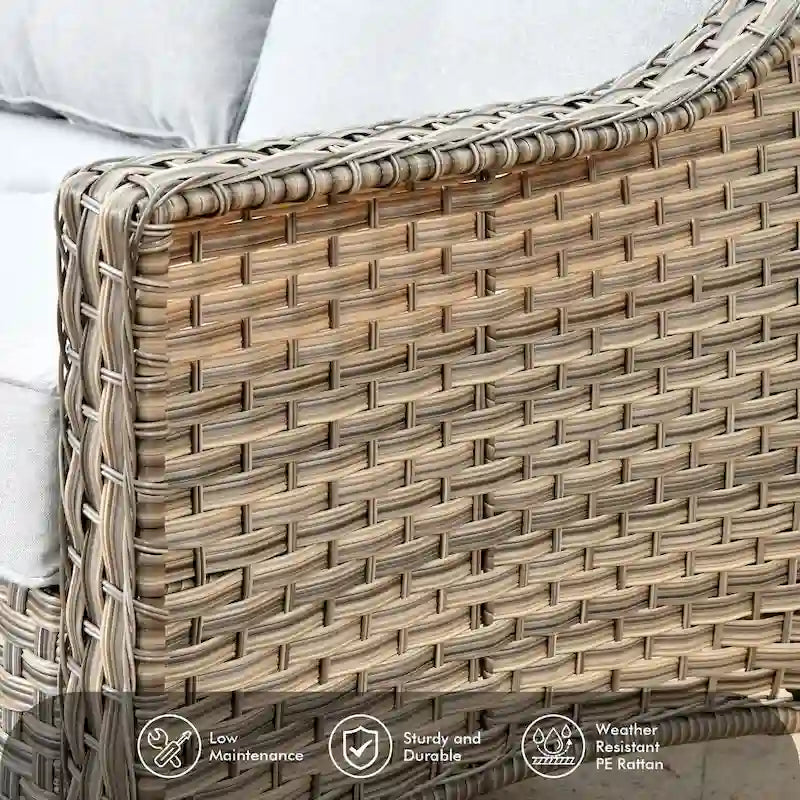 Ensemble de 7 chaises pivotantes incurvées en osier d'extérieur OVIOS avec table de feu