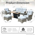 Ensemble de 7 chaises pivotantes incurvées en osier d'extérieur OVIOS avec table de feu