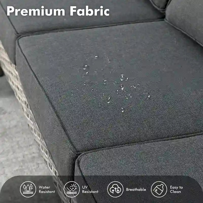 Ensemble de 7 chaises pivotantes incurvées en osier d'extérieur OVIOS avec table de feu