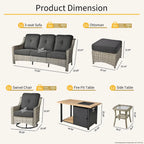 Ensemble de 7 chaises pivotantes incurvées en osier d'extérieur OVIOS avec table de feu