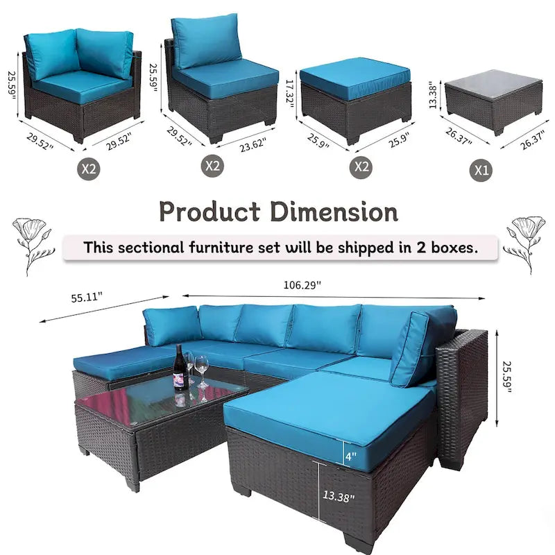 Ensemble de canapés 7 pièces en rotin tressé avec coussins et table basse