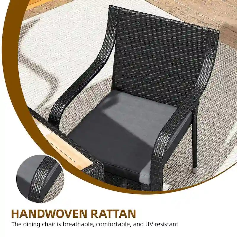 Ensemble de salle à manger d'extérieur Moasis 5 pièces, mobilier de conversation en rotin, plateau en bois - 5 pièces