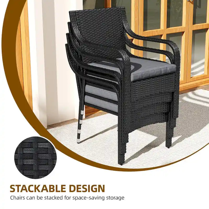 Ensemble de salle à manger d'extérieur Moasis 5 pièces, mobilier de conversation en rotin, plateau en bois - 5 pièces